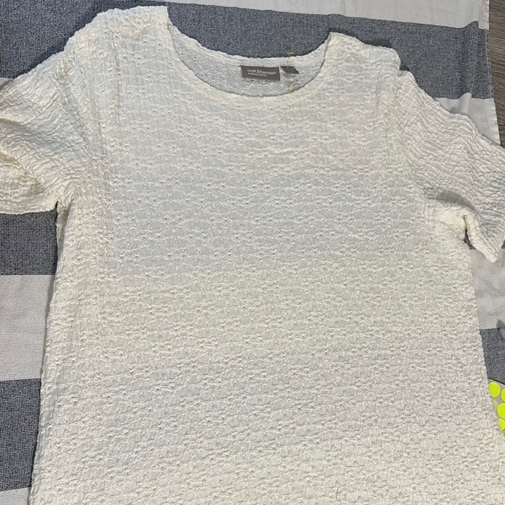 Croft & Barrow Cream Ribbed Short Sleeve T-Shirt